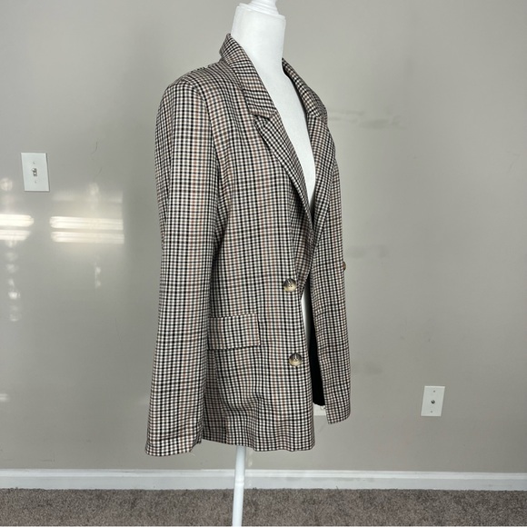 NWT FAB’RIK KENDY PLAID DOUBLE BREASTED BLAZER SIZE MEDIUM BROWN - Picture 6 of 11